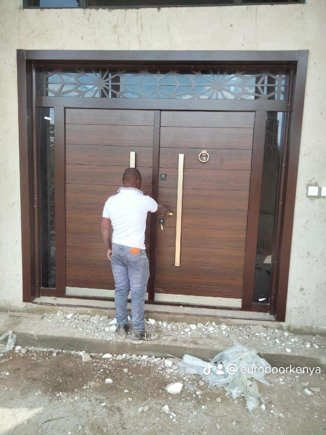 steel door with wood design