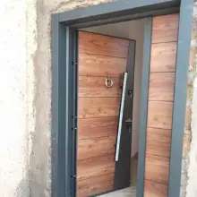 Door installation work on site