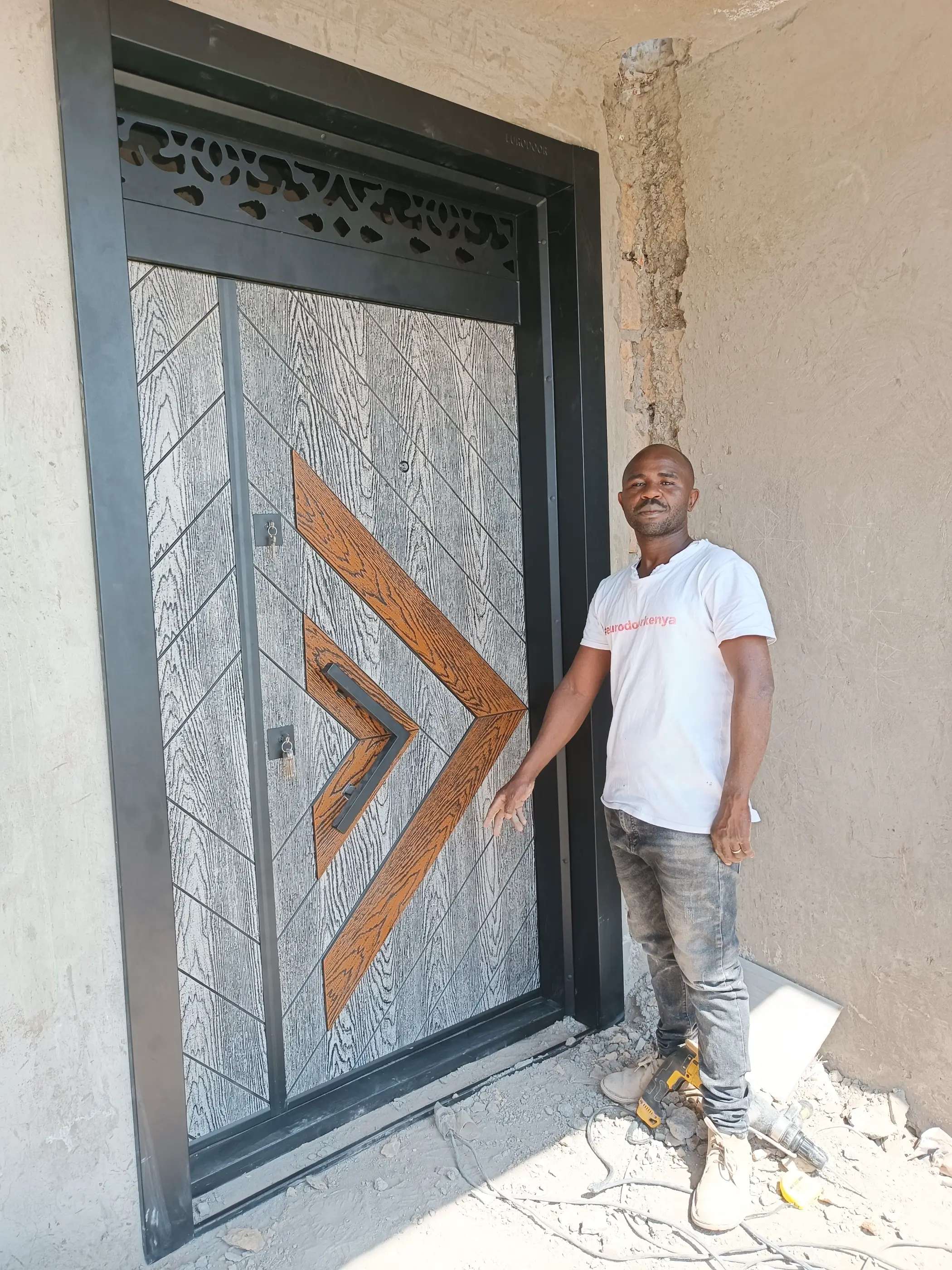 heavy eurodoor steel door with grey and natural wood grain color